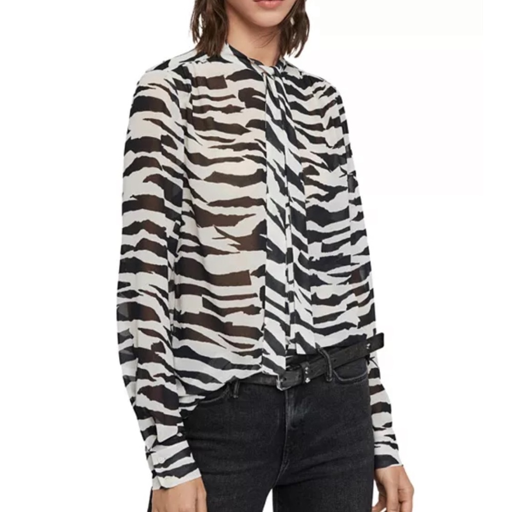 All Saints Toni Zephyr Zebra Animal Print Top Blouse Shirt Mob Wife
